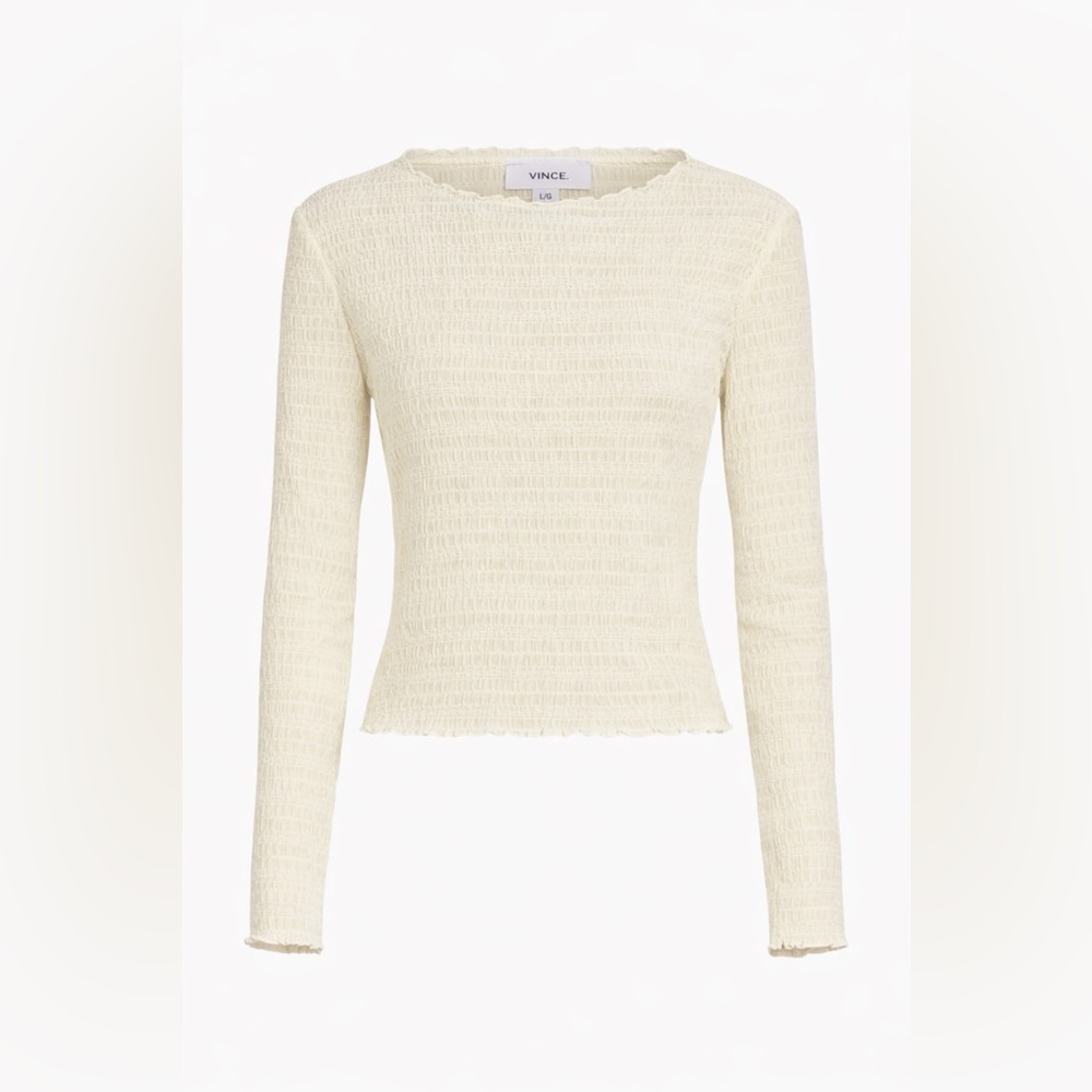 Vince Ivory Textured Long Sleeve Top Size Large